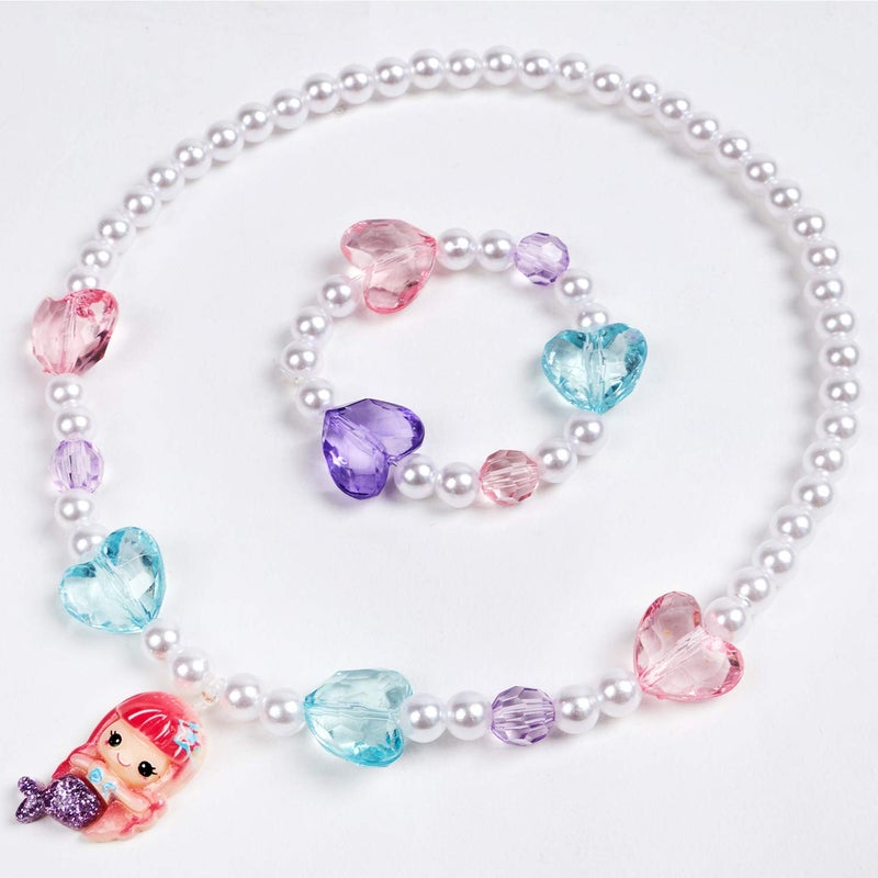 G.C 3 Sets Girl Princess Necklace Bracelet with Colorful Unicorn Mermaid Rainbow Pendant Kids Stretchy Chunky Costume Jewelry Gift Party Favors Dress up Jewelry for Little Girl Toddler(with Gift Box) (A) - Image 4